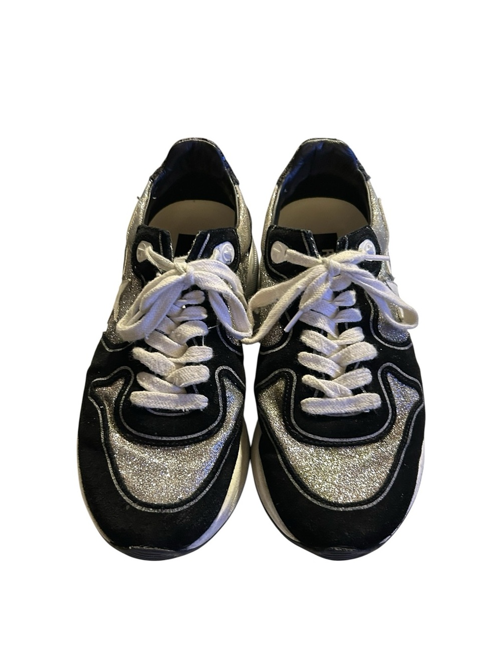 Golden Goose Running Sneakers BLK/SIL Glitter Lived-In/Distressed Luxe Sz 38 / 8 - Picture 8 of 16